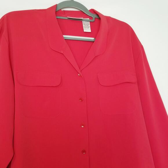 Essentials Worthington Red Long Sleeve Button Up Front Flap Pockets Top Size 18M - Picture 2 of 7